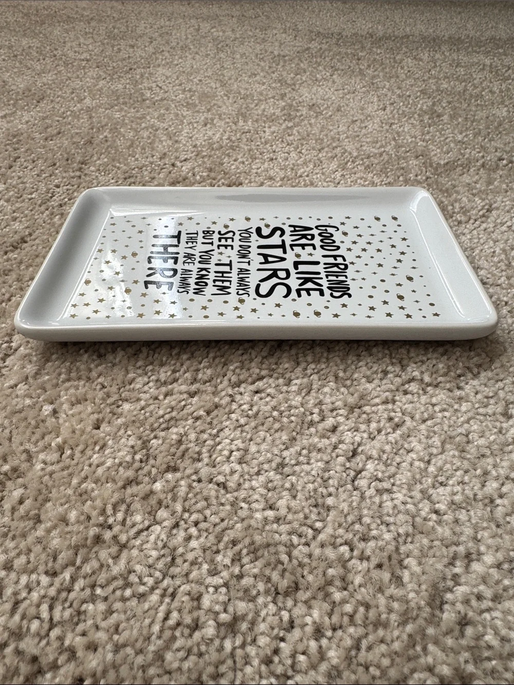 White and Gold Ceramic Trinket Tray - 'Good Friends Are Like Stars'